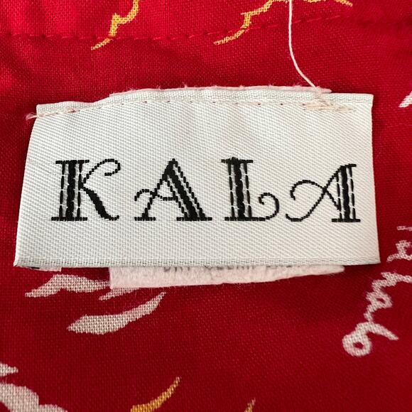 VINTAGE American KALA LARGE 80’s Red Hula Aloha Hawaiian Knot Tie Crop Top Shirt - Picture 5 of 6